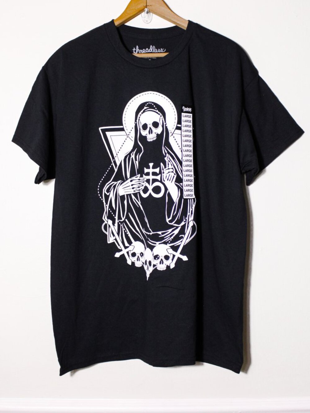 Threadless The Macabre Saint of Death Santa Muerte Black Size L